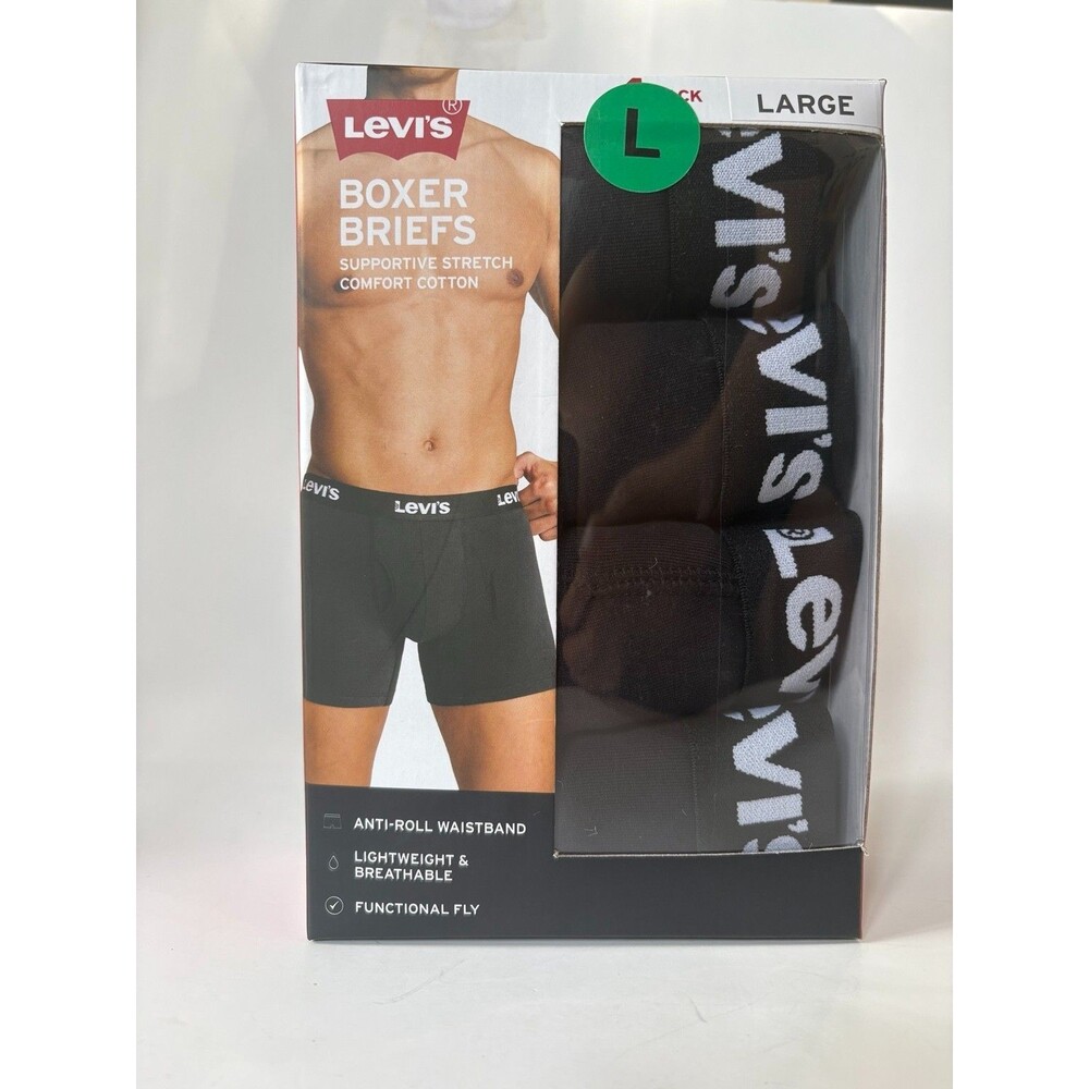 Levi's Men's Boxer Briefs 4 Pack Size Large Black Stretch Cotton NEW